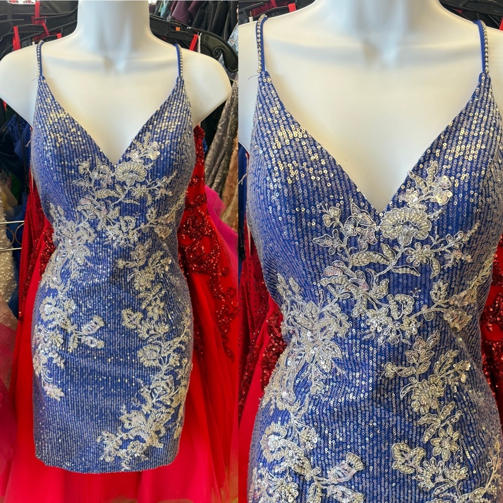Stella Blue and Silver Floral Mini Dress size 10